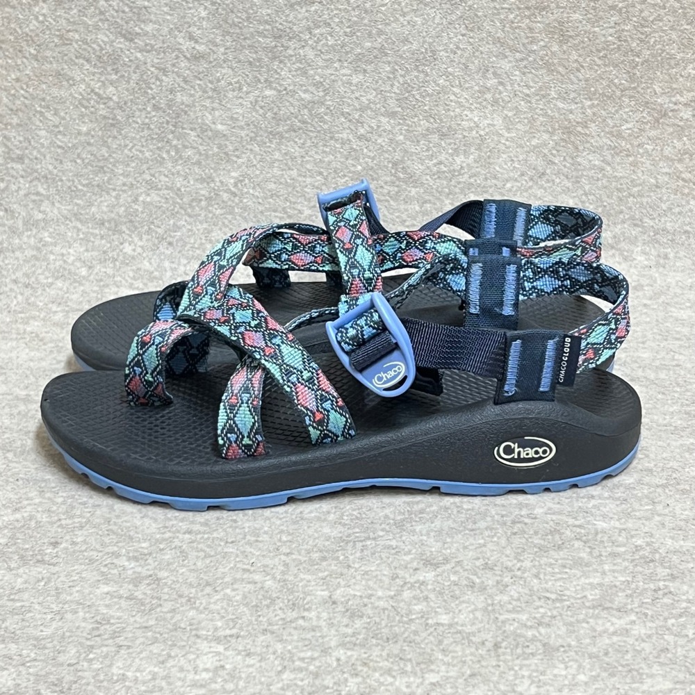 Chaco Z/Cloud 2 Womens Sandals Size 8 Blue Geometric Strappy Loop Athletic EUC - Picture 3 of 6
